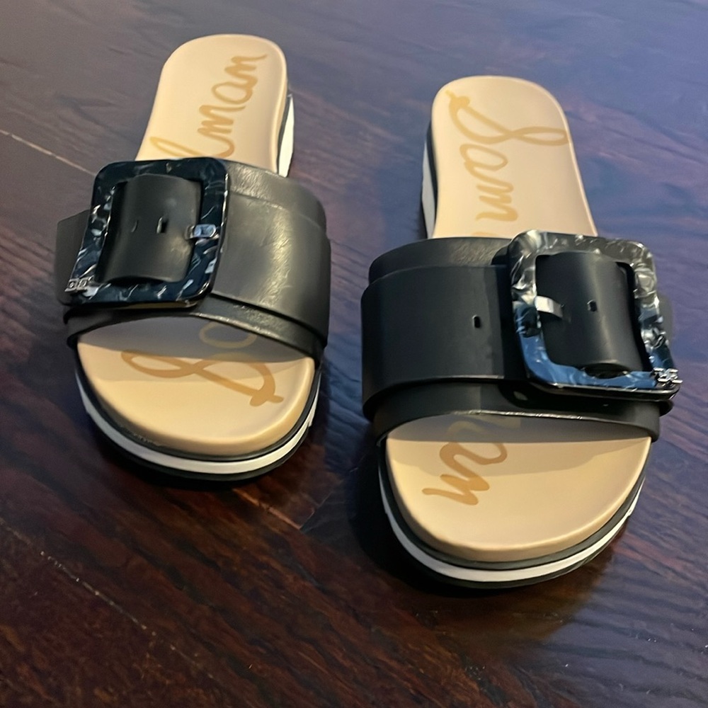 Sam Edelman Black and Tan Slide Sandals Sz 10